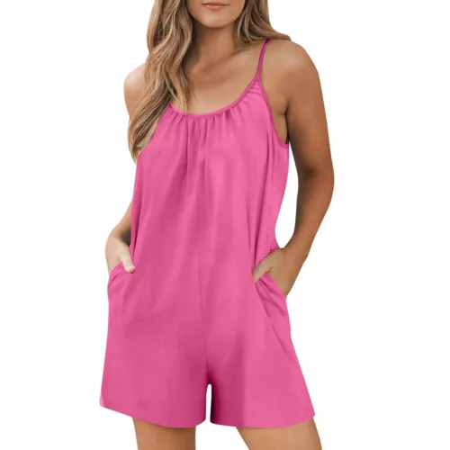 Chic Women Wide Leg Short Rompers Summer Loose Jumpsuits Sleeveless with Pockets - Picture 9 of 20