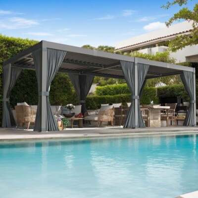 Outdoor 10x20 ft Louvered Pergola Adjustable Roof, Aluminum