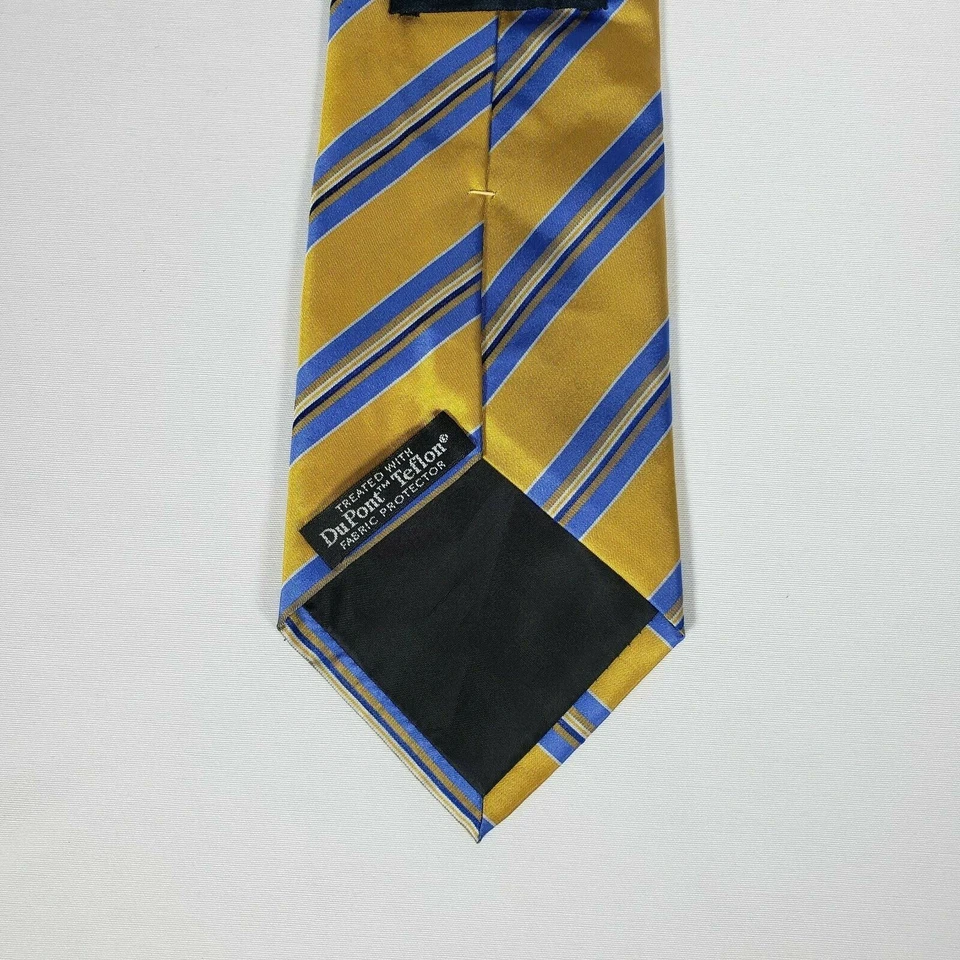 DOCKERS Men's Neck Tie, 100% Silk, Hand Made, Striped, Gold & Blue with Gift Box - Изображение 4 из 4