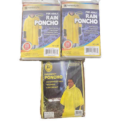 3 Emergency Poncho Camping Hiking Outdoor Bug-Out-Bag First aid Rain Ponchos