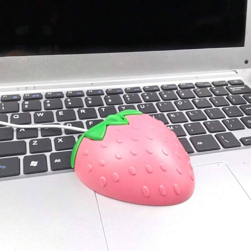 Cute Pink Strawberry Wired Mouse USB PC Computer Laptop F8M2 G6K8 H7O5 K5Y9 O1R2 - Image 4 of 4