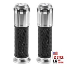7/8" 22mm 15/16" 24mm Universal Motorcycle Hand Grips Cover Rubber Silver Tone