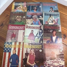 Workbasket Magazine Lot 12 Craft Crochet Knit Ideas Retro Patterns 1976 USA