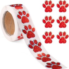 500pcs Puppy Paw Stickers, 1 Inch Glittery Pet Decals for Envelope Red