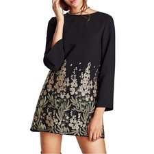 Zara Tunic Mini Dress Women XL Black Gold Sequin Embroidered Festive Gothic Glam
