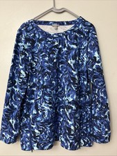 T by Talbots Blue Crewneck Sweatshirt Lg Side Zip Pockets Cotton Blend