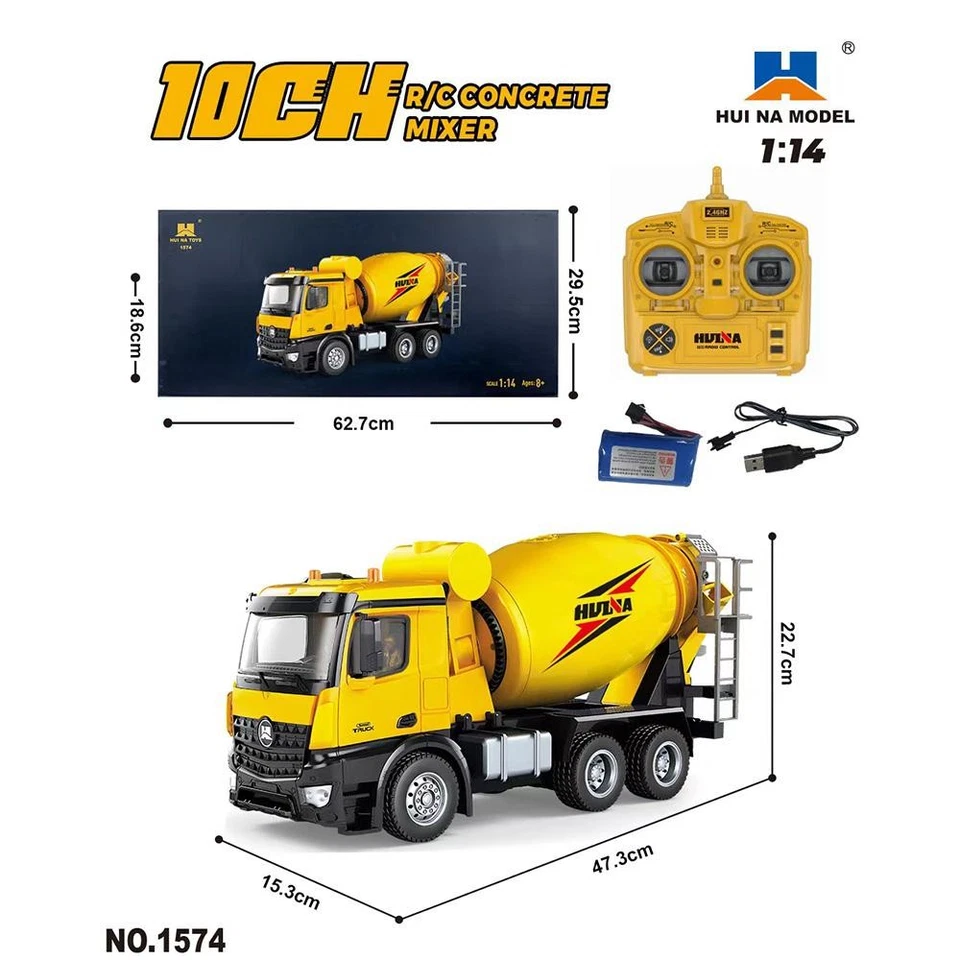 HUINA 1574 1/14 10CH RC Concrete Mixer Truck Model Cars Toys 2.4G Radio Battery - Image 3 of 4