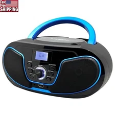 Portable CD Boombox Bluetooth FM Radio USB AUX Input Music Player System Blue