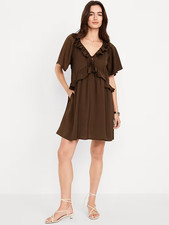 Old Navy Satin Ruffle Mini Dress in Earthen Brown Tall Women's XXL Tall NWT