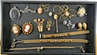 16 Vintage Lot CAMEO Costume Jewelry BROOCH Clip On EARRINGS Bracelets CHOKER?