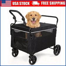 Foldable Dog Cart for Large Dogs 2-in-1 Push Pull Wagon Stroller with Ramp Set