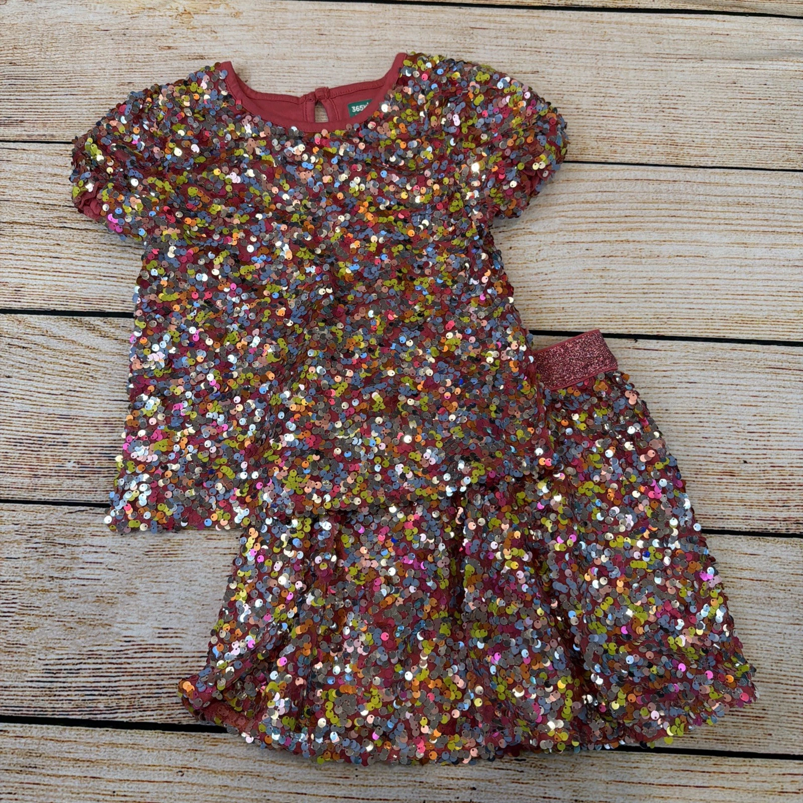 Garanimals 365 Kids 2-Piece Fancy Pink & Multi-Color Sequin Top and Skirt Size ^