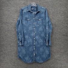 Gap Dress Womens XS Blue Shirtdress Pearl Snap Floral Chambray Western Cowgirl
