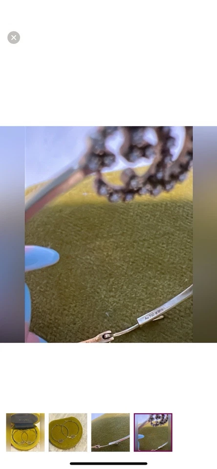 PENDIENTES ARO GRANDES GUCCI ORO AMARILLO 18K GG RUNNING CON DETALLES DE DIAMANTES. Foto 2 de 3