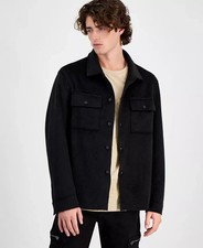 Image of GUESS E9901 Men s Kingsley Felt Overshirt, Jet Black Size L