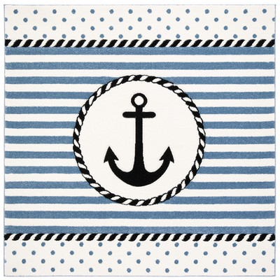 Safavieh Carousel Kids Collection Area Rug - 3 Square Ivory Navy Non-Shedding