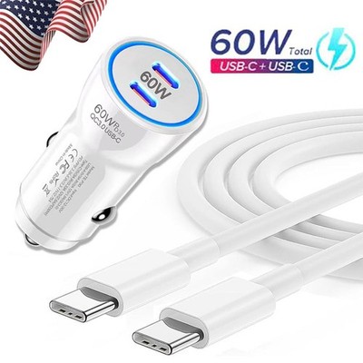 60W Fast Charging Double USB C Car Charger For Motorola Moto G Power/Play (2026)