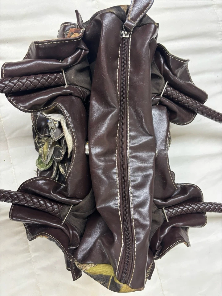 Bolso de mano/cartera mediano vintage de roble musgo marrón camuflaje con dos asas Foto 4 de 4