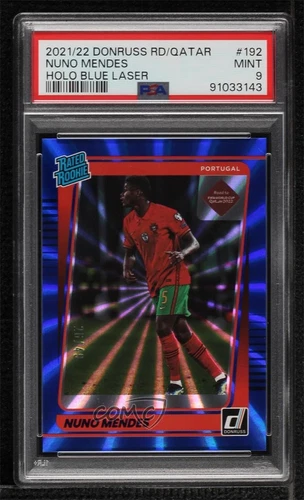 2021 Donruss Road to Qatar Rated Holo Blue Laser /49 Nuno Mendes PSA 9 Rookie RC