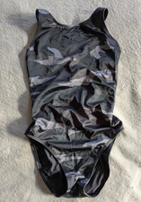 ATHLETA One Piece Tie Back Swimsuit Youth Girls 26 Blue Gray Grey Camouflage