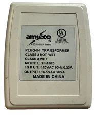 Amseco Plug-in Transformer Power Supply, XF-1620, 16.5VAC 20VA