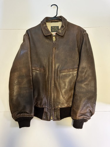 Vintage 1985-1986 Avirex U.S Navy Leather G-2 Flight Jacket Men's Size 42 Brown