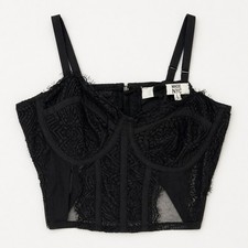Black Lace Corset Sheer Mesh Ethereal Whimsigoth Madden Top Bustier Cropped L