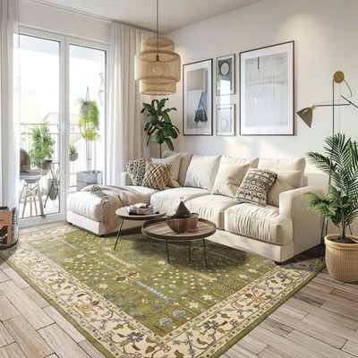 LoomBloom Multi Size Green Hand Tufted Arts & Crafts Traditional Wool Area Rug