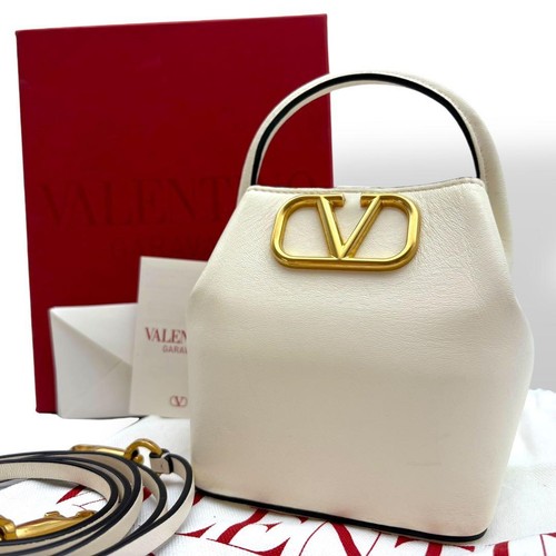 Valentino Garavani Leather V Logo 2way Shoulder Bag White Women Made in Italy