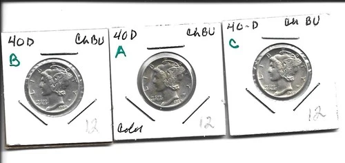 1940D MERCURY DIMES CH BU UNUSUAL PREE WAR DATE