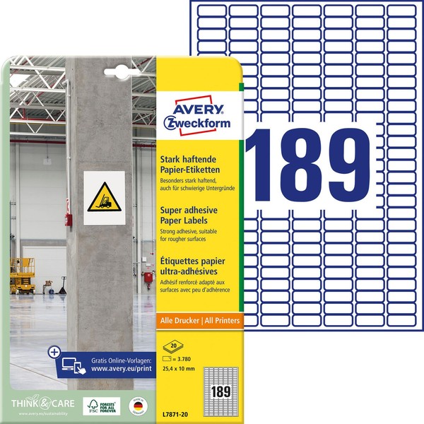 Avery Zweckform Power-Etiketten L7871-20 Weiß 25,4 X 10,0 Mm-image