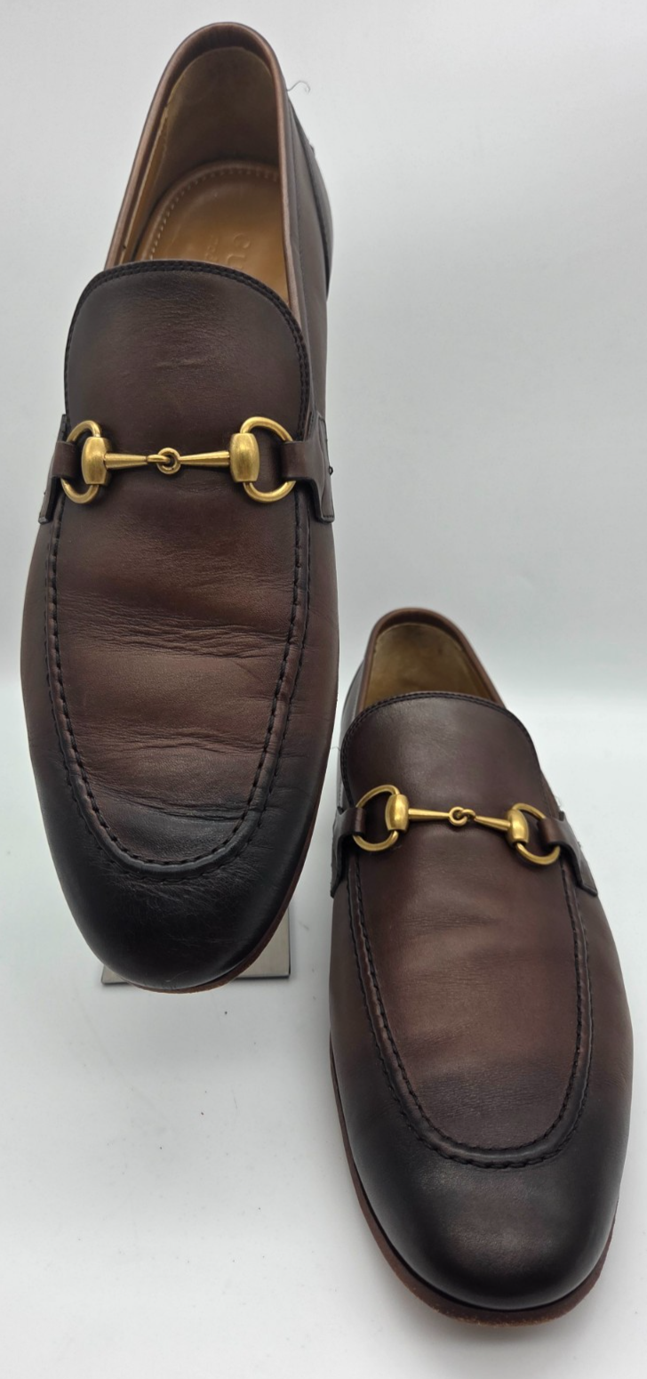 Gucci Jordaan Loafer Men's Brown Leather Horse Bit Slip On size 10.5
