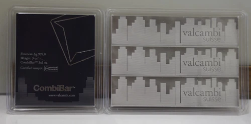 3 oz Valcambi Skyline Silver CombiBar (3x1 oz w/ Assay)
