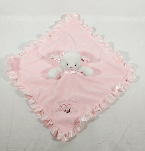 Little Me Pink White Lamb Plush Baby Lovey Security Blanket Satin Trim - Picture 2 of 6