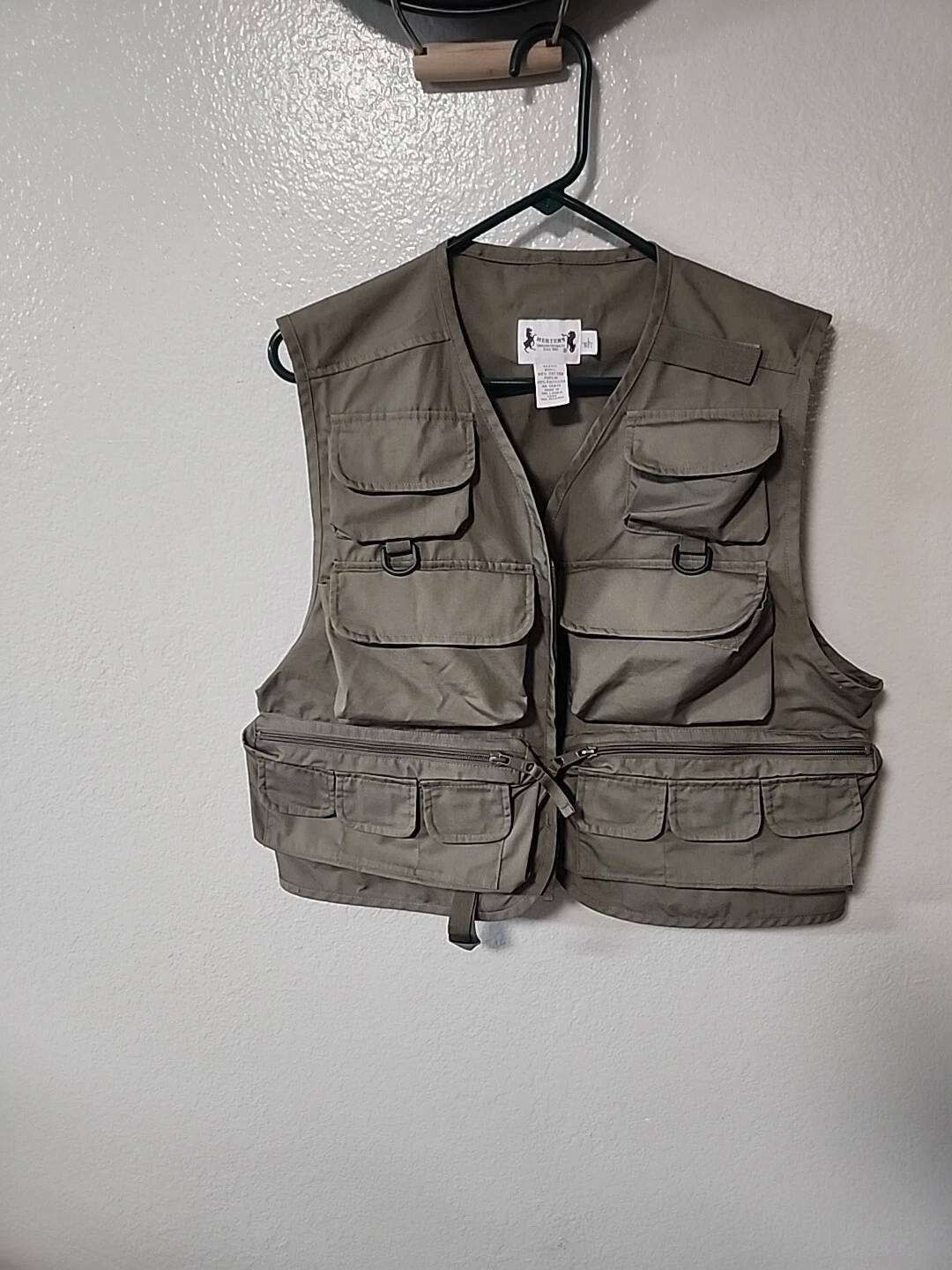 Herters Fishing Vest Mens Size L Green Cotton Pockets