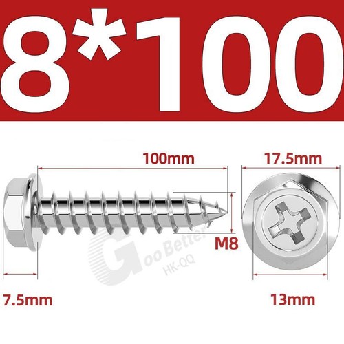 Flanged Self Tapping Screws Stainless Steel Hexagon Hex Head Tappers M3 M4 - M10 - Picture 78 of 89