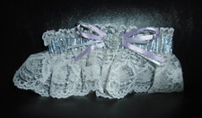 HANDMADE WHITE LACE WITH SILVER BAND AND ORCHID BOW LADIE'S GARTER