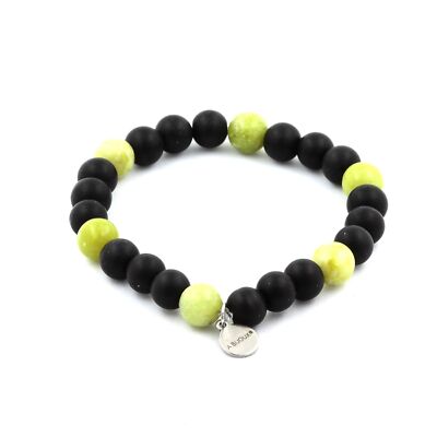 Matte Black Onyx Bead Bracelet + Chinese Jade Serpentine 8 Mm. Made In France