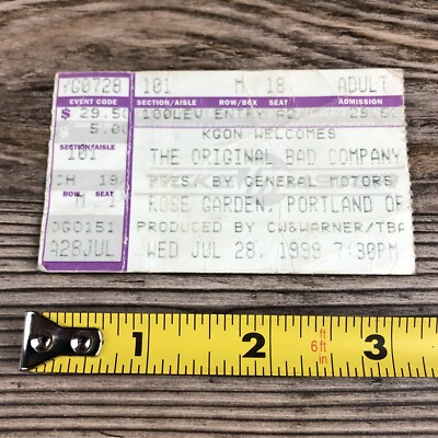 1999 Bad Company Rose Garden Portland, Oregon Concert Ticket Stub