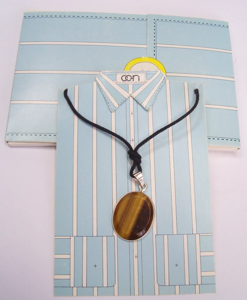 Ciondolo in ARGENTO 925 con OCCHIO DI TIGRE naturale e girocollo - pendente - Immagine 4 di 4