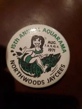 Vintage 15th Annual Aquarama Button August 1971 Minocqua WI FREE SHIPPING