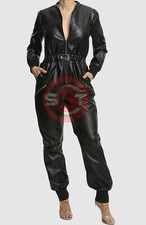 MUJER GENUINO NEGRO OVEJA CUERO CATSUIT GENERAL BODY CLUB NOCTURNO MONO