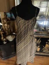 Vtg Studio Soleil 70s Black Gold Strappy Subtle Shimmery Sequin Slip Dress  M