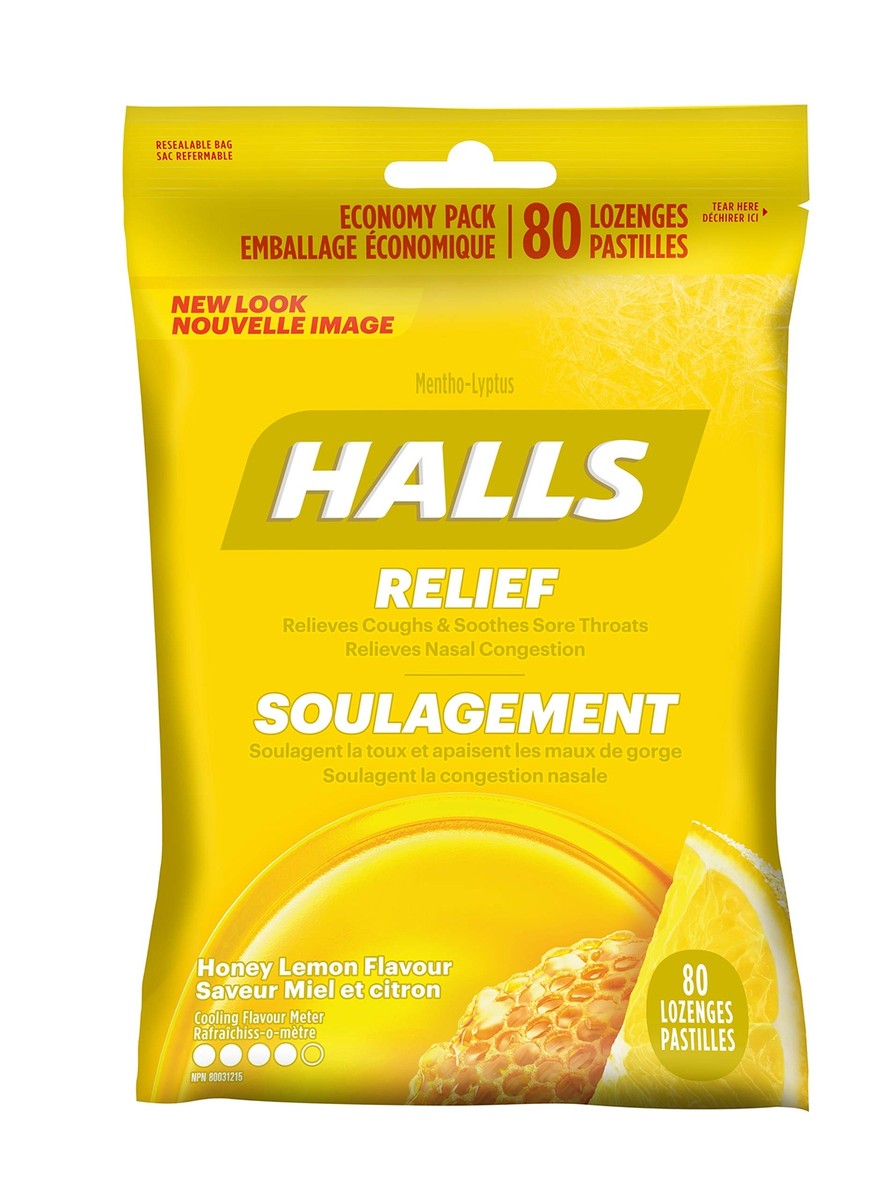 HALLS Triple Soothing Action Cough Drops Honey Lemon 1 Resealable