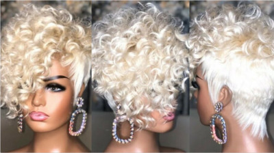 Short Platinum Blond Afro Curly Pixie Cut Wig Synthetic Hair for Women Party Wig