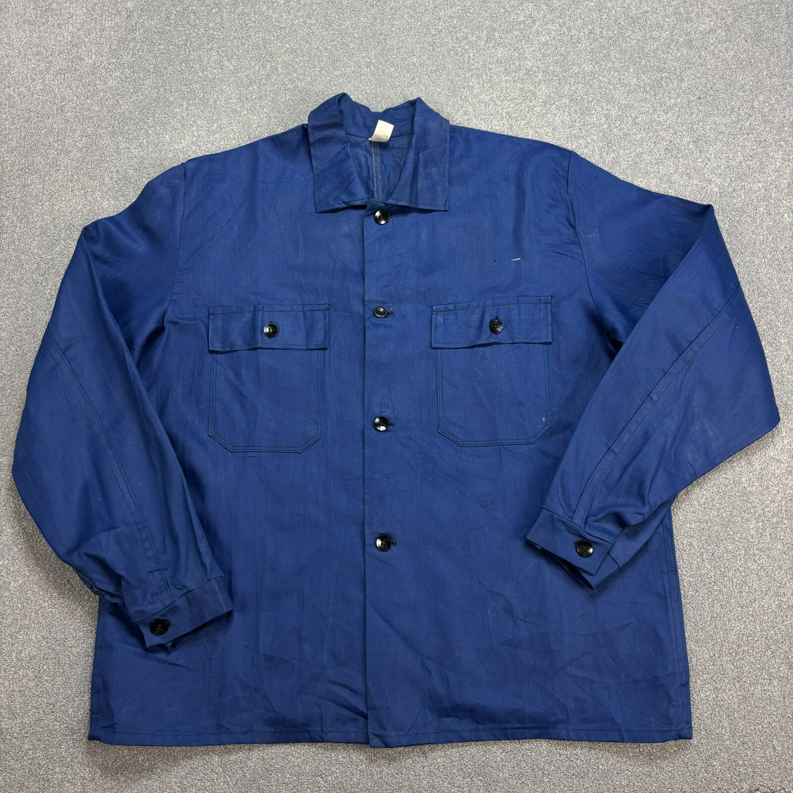 Vintage French Blue Herringbone Sanfor Chore Jacket for Men - XL Workwear