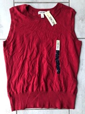 Cherokee Womens Vest Red Knit Waist Length Pullover Cotton Crew L New