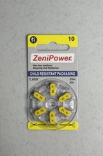 6 PACK Size A10 Hearing Aid Batteries by ZeniPower ZINC AIR 1.45V FRESH 09/2027