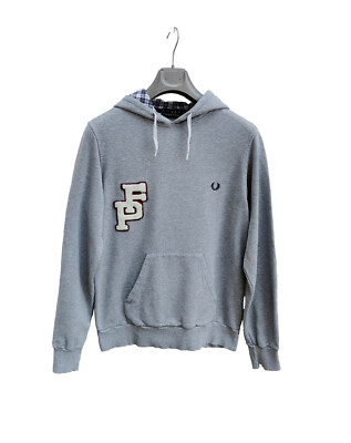 Fred Perry Grau Hoodie College Sweatshirt Sweatshirt Herren Fleece Logo Athletic M