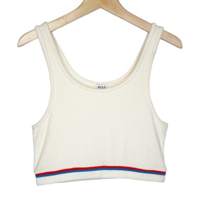 KULE NWT Selena Velour Stripe Crop Top Ivory Size Large